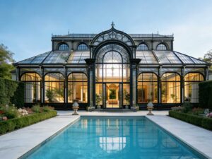 Victorian Steel Conservatory for Pool, Luxury Glass Pool Enclosure, Victorian Style Pool House, Victorian Conservatory Steel Pool greenhouse YSGH-231